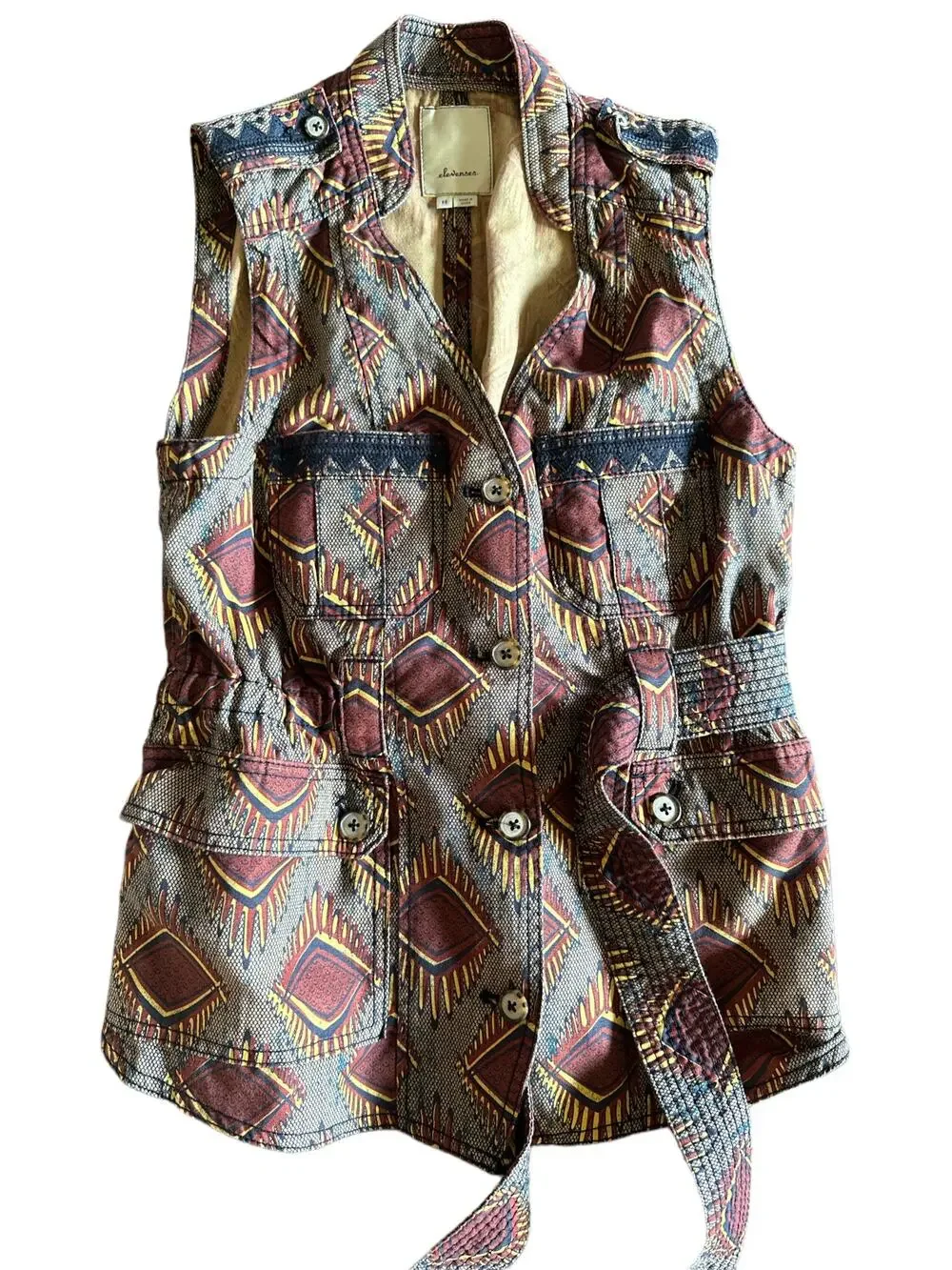 Anthropologie Elevenses Geo Safari Style Belted vest  XS